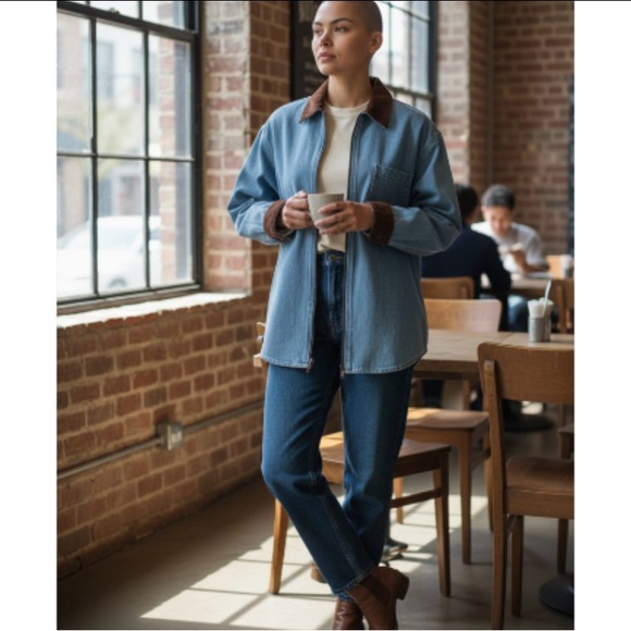 bill blass Tops - Bill Blass Long Sleeve Jean Zip Up Shirt